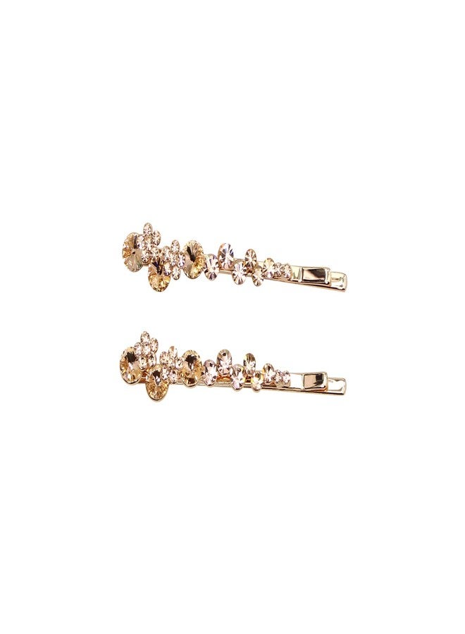 Faship A Pair Of Champagne Premium Rhinestone Crystal Floral Hair Clips Pins 2 Pcs - Image 1